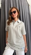 th polo yaka nakış unısex gri tshirt