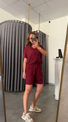 v yaka bordo şort takım