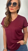 v yaka kuş bordo tshirt