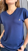 v yaka kuş lacivert tshirt