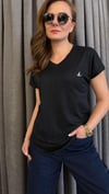 v yaka kuş siyah tshirt