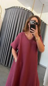 v yaka müslin bordo elbise