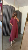 v yaka müslin bordo elbise