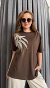 yaprak boncuk kahve tshirt
