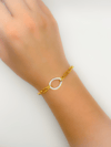 Çelik Oval Taşlı Bilekli Gold