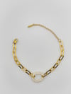 Çelik Oval Taşlı Bilekli Gold