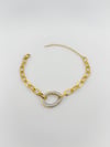 Çelik Oval Taşlı Bilekli Gold