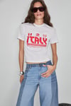 ALGHER Kadın Baskı Desenli Kısa Kollu Organik Pamuklu Bisiklet Yaka Crop Beyaz T-Shirt