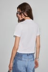 ALGHER Kadın Baskı Desenli Kısa Kollu Organik Pamuklu Bisiklet Yaka Crop Beyaz T-Shirt