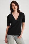 Alıne Kadın %100 Organik Pamuk Regular Fit Normal Kalıp V Yakalı Basıc Siyah T-Shirt