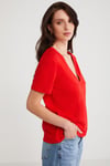 Alıne Kadın %100 Organik Pamuk Regular Fit Normal Kalıp V Yakalı Basıc Kırmızı T-Shirt