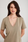 Alıne Kadın %100 Organik Pamuk Regular Fit Normal Kalıp V Yakalı Basıc Bej T-Shirt