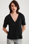 Alıne Kadın %100 Organik Pamuk Regular Fit Normal Kalıp V Yakalı Basıc Siyah T-Shirt