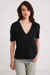 Alıne Kadın %100 Organik Pamuk Regular Fit Normal Kalıp V Yakalı Basıc Siyah T-Shirt