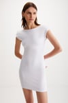 ARCENE Kadın Organik Pamuklu Likrali Vücüdu saran Bodycon Tek Parça Beyaz Elbise
