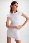 ARCENE Kadın Organik Pamuklu Likrali Vücüdu saran Bodycon Tek Parça Beyaz Elbise