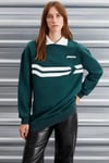 Arlene Kadın Içi Polarsız Polo Yaka Parça Baskı Detaylı Yeşil Sweatshirt