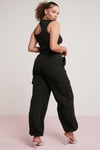 AVALONBB Kadın Relaxed Fit Beli Ve Paçası Lastikli Stoperli Kargo Cepli Siyah Büyük Beden Pantolon