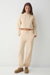 AYATRE Kadın Organik Pamuklu İçi Polarlı Kapüşonlu Regular Beli Lastikli Vanilya Alt-Üst Takım