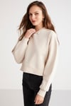 AYLA Örme Loose Bej Tekli Sweatshirt