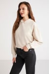 AYLA Örme Loose Bej Tekli Sweatshirt