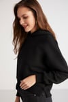 AYLA Örme Loose Siyah Tekli Sweatshirt