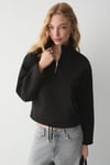 BELLAGIO Kadın Organik Pamuklı Kanguru Cepli Yakası Fermuarlı Siyah Sweatshirt