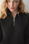 BELLAGIO Kadın Organik Pamuklı Kanguru Cepli Yakası Fermuarlı Siyah Sweatshirt