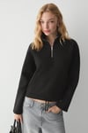 BELLAGIO Kadın Organik Pamuklı Kanguru Cepli Yakası Fermuarlı Siyah Sweatshirt