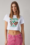 BELVETH Kadın Bisiklet Yaka Oversize Beyaz T-Shirt