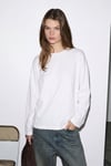 BLESA Kadın Organik Pamuklu Oversize Uzun Kollu Beyaz T-Shirt