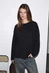 BLESA Kadın Organik Pamuklu Oversize Uzun Kollu Siyah T-Shirt