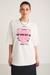 BUG Kadın %100 Organik Pamuklu Baskı Detaylı Oversize Fit Bol Kesim Kısa Kollu Ekru T-Shirt
