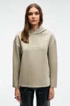 CAMELLIA Kadın Önü Nakışlı Etek Ucu Yırtmaçlı Kapüşonlu Comfort Fit Taş Rengi Sweatshirt