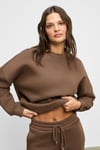 CARICA Kadın Organik Pamuklu İçi Polarlı Oversize Fit Bel Ve Paça Lastikli Kordonlu Acı Kahve Alt-Üst Takım