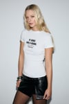 CASSELINA Kadın Yumuşak Ve Esnek Kumaşlı Baskı Detaylı Bisiklet Yakalı Beyaz T-Shirt