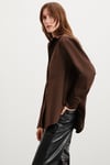 CELIA Kadın %100 Organik Pamuklu Oversize Fit Bol Kesim Tek Cepli Dokuma Kahverengi Gömlek