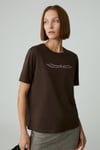 CHERIE Kadın Crop Taşlı Yuvarlak Yaka Kahverengi T-Shirt
