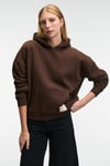 CLARIE Kadın Organik Pamuklu Oversize Kanguru Cepli Kapüşonlu Kahverengi Sweatshirt