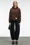 CLARIE Kadın Organik Pamuklu Oversize Kanguru Cepli Kapüşonlu Kahverengi Sweatshirt