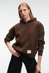 CLARIE Kadın Organik Pamuklu Oversize Kanguru Cepli Kapüşonlu Kahverengi Sweatshirt