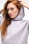 CLARIE Kadın Organik Pamuklu Oversize Kanguru Cepli Kapüşonlu Lila Sweatshirt