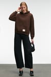 CLARIE Kadın Organik Pamuklu Oversize Kanguru Cepli Kapüşonlu Kahverengi Sweatshirt
