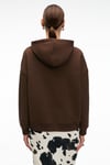 CLARIE Kadın Organik Pamuklu Oversize Kanguru Cepli Kapüşonlu Kahverengi Sweatshirt
