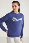 CLOVER Kadın Bisiklet Yaka Varak Baskı Detaylı Lacivert Sweatshirt