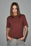 COLENA Kadın Organik Pamuklu Bisiklet Yaka Oversize Fit Kısa Kollu Kiremit Rengi T-Shirt