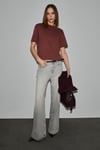 COLENA Kadın Organik Pamuklu Bisiklet Yaka Oversize Fit Kısa Kollu Kiremit Rengi T-Shirt