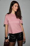 COLENA Kadın Organik Pamuklu Bisiklet Yaka Oversize Fit Kısa Kollu Pembe T-Shirt
