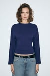 COMINO Kadın Yuvarlak Yaka Vücuda Oturan Esnek Kumaşlı Slim Fit Lacivert Bluz