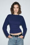 COMINO Kadın Yuvarlak Yaka Vücuda Oturan Esnek Kumaşlı Slim Fit Lacivert Bluz